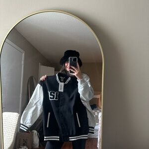 Trendy 12th Tribe Black and White Varsity Jacket